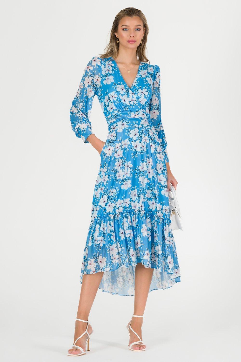 Сетчатое платье Lilianna с длинными рукавами и многоуровневым подолом Jolie Moi, синий