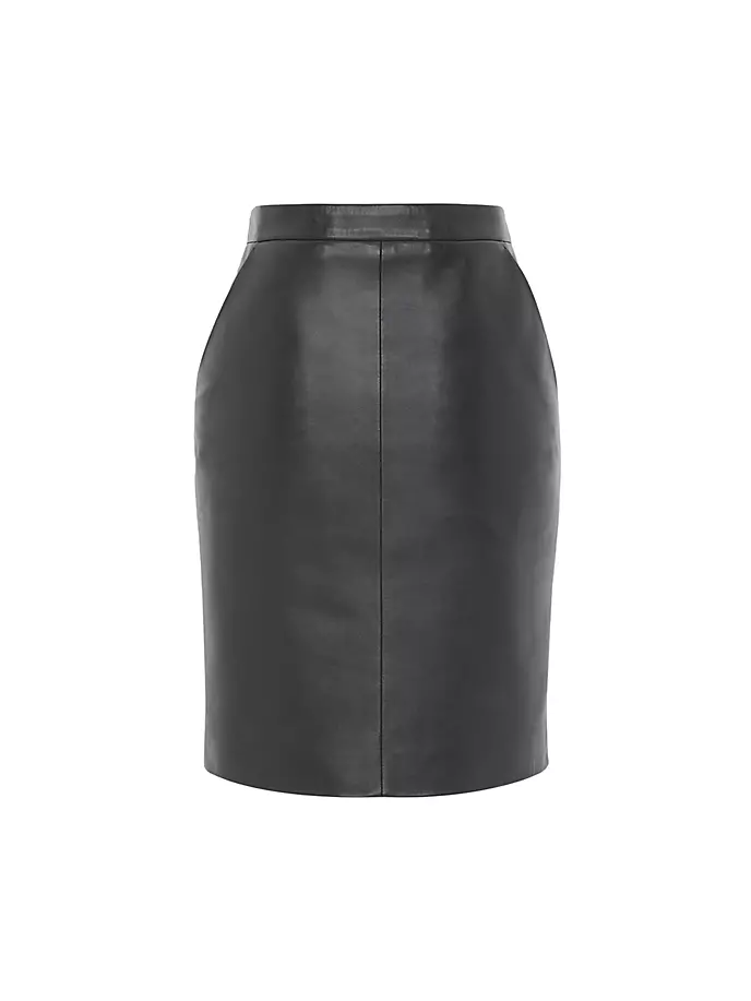 

Юбка-карандаш из блестящей кожи ягненка Saint Laurent, черный