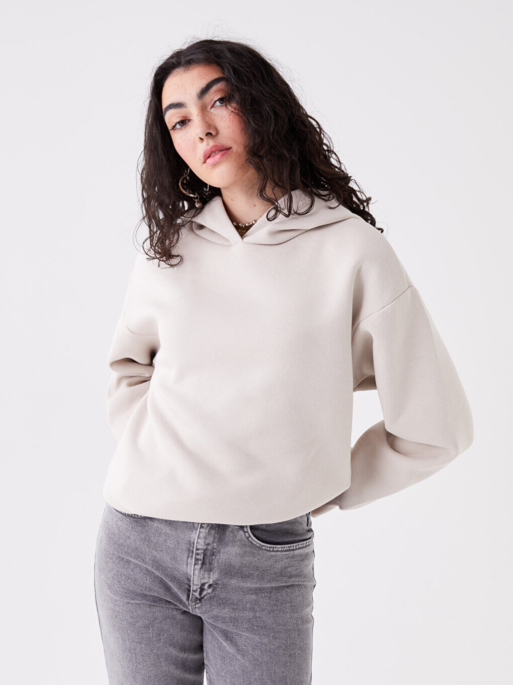 

Однотонная женская толстовка с длинными рукавами LCW Casual, светло-серый