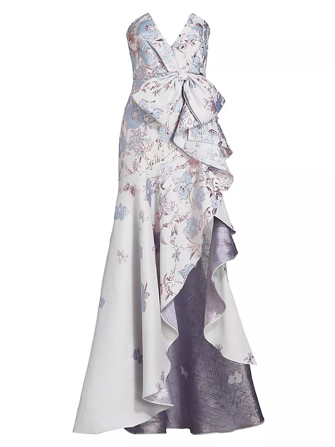 

Жаккардовое платье-раструб с цветочным принтом Badgley Mischka, мультиколор