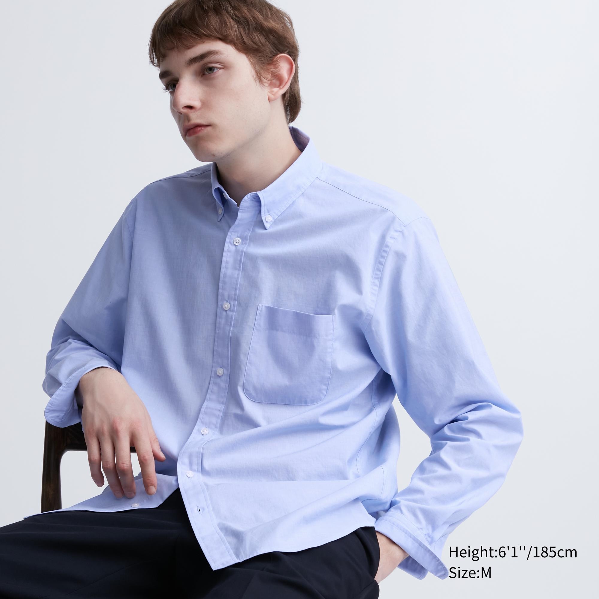 Рубашка UNIQLO из тонкого текстурированного хлопка, синий