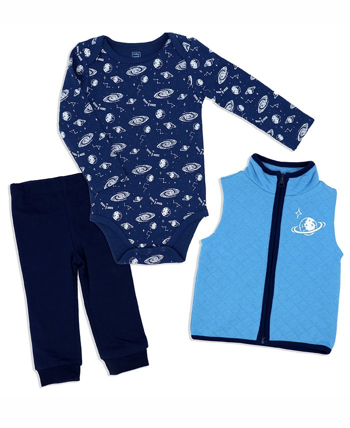 Боди, брюки и жилет для маленьких мальчиков, комплект из 3 предметов Baby Mode, синий комплект из трех боди с длинными рукавами 1 год 74 см бежевый