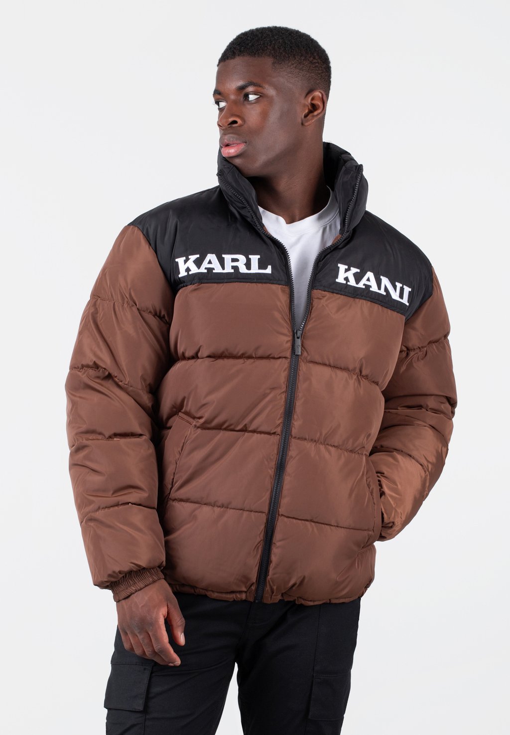 Куртка зимняя RETRO ESSENTIAL PUFFER Karl Kani, темно-коричневый куртка karl kani retro puffer черный белый