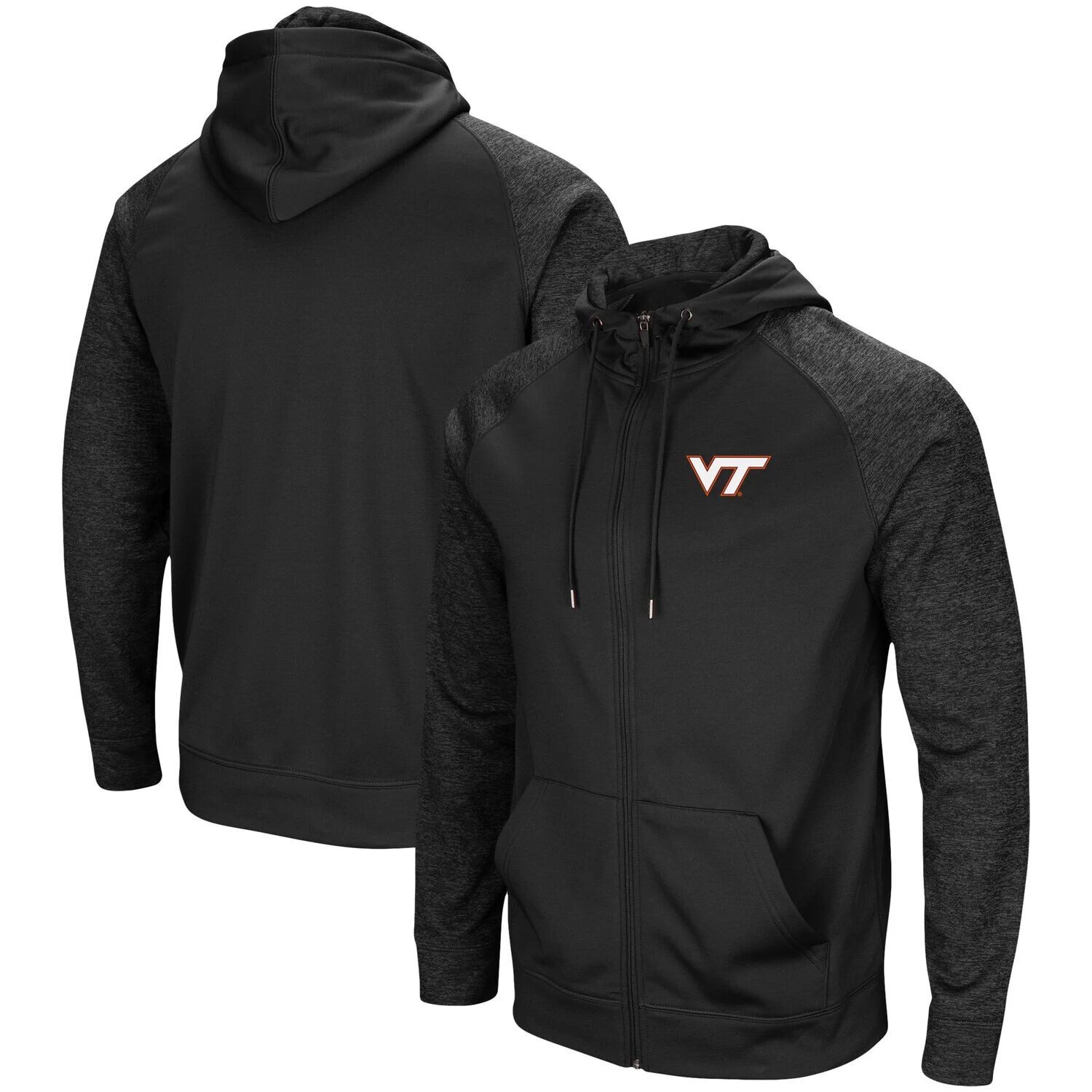 

Мужская черная толстовка с капюшоном Virginia Tech Hokies Blackout 3.0 в тон реглан с молнией во всю длину Colosseum, Черный