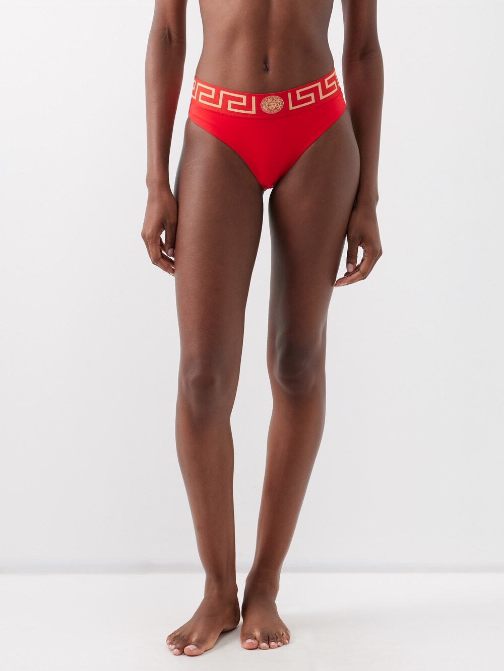 

Трусики бикини с завышенной талией и греко-жаккардом Versace, красный