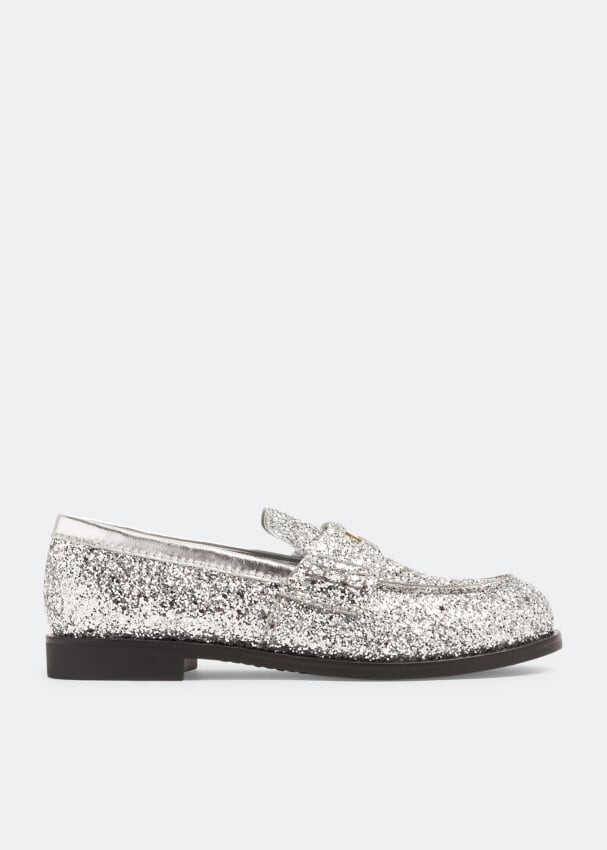 

Лоферы Miu Miu Glitter, серебряный
