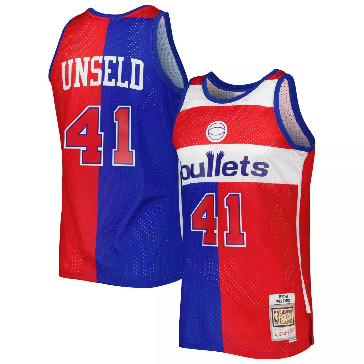 

Мужская майка Mitchell & Ness Wes Unseld сине-красная Washington Bullets Hardwood Classics 1977-78 Split Swingman Джерси, Красный