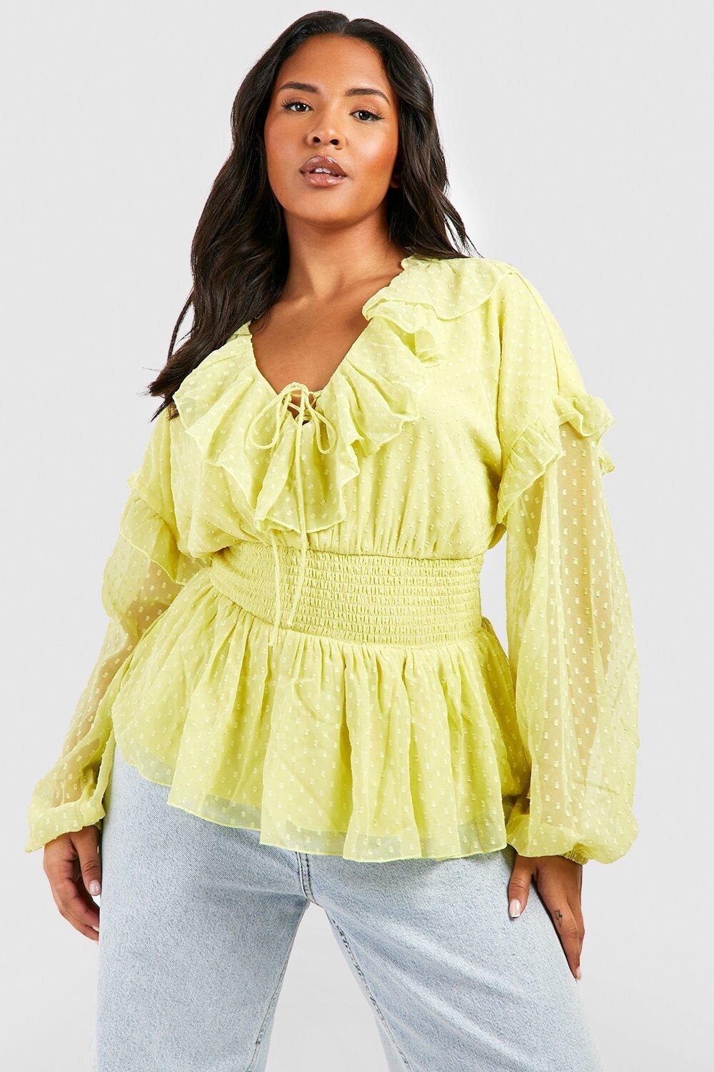 

Топ plus dobby mesh на шнуровке с баской Boohoo, зеленый