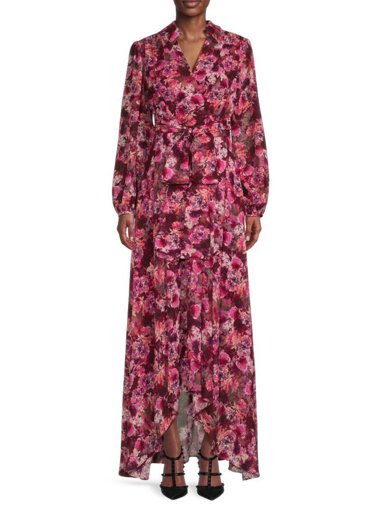 цена Платье макси с цветочным запахом Mikael Aghal, фуксия