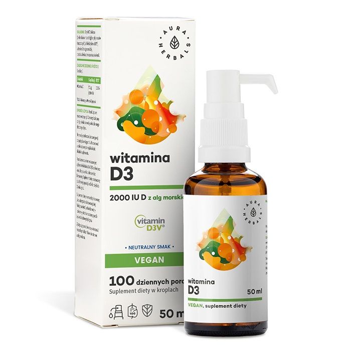 Жидкий витамин D3 Aura Herbals Witamina D3 2000 IU Vegan Krople, 50 мл