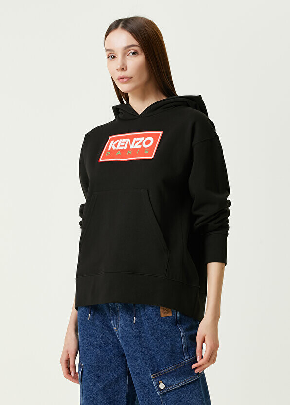 

Черный свитшот с капюшоном и логотипом Kenzo