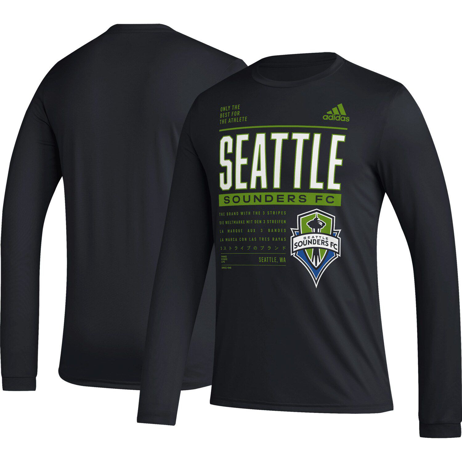 

Мужская черная футболка с длинным рукавом Seattle Sounders FC Club DNA adidas, Черный