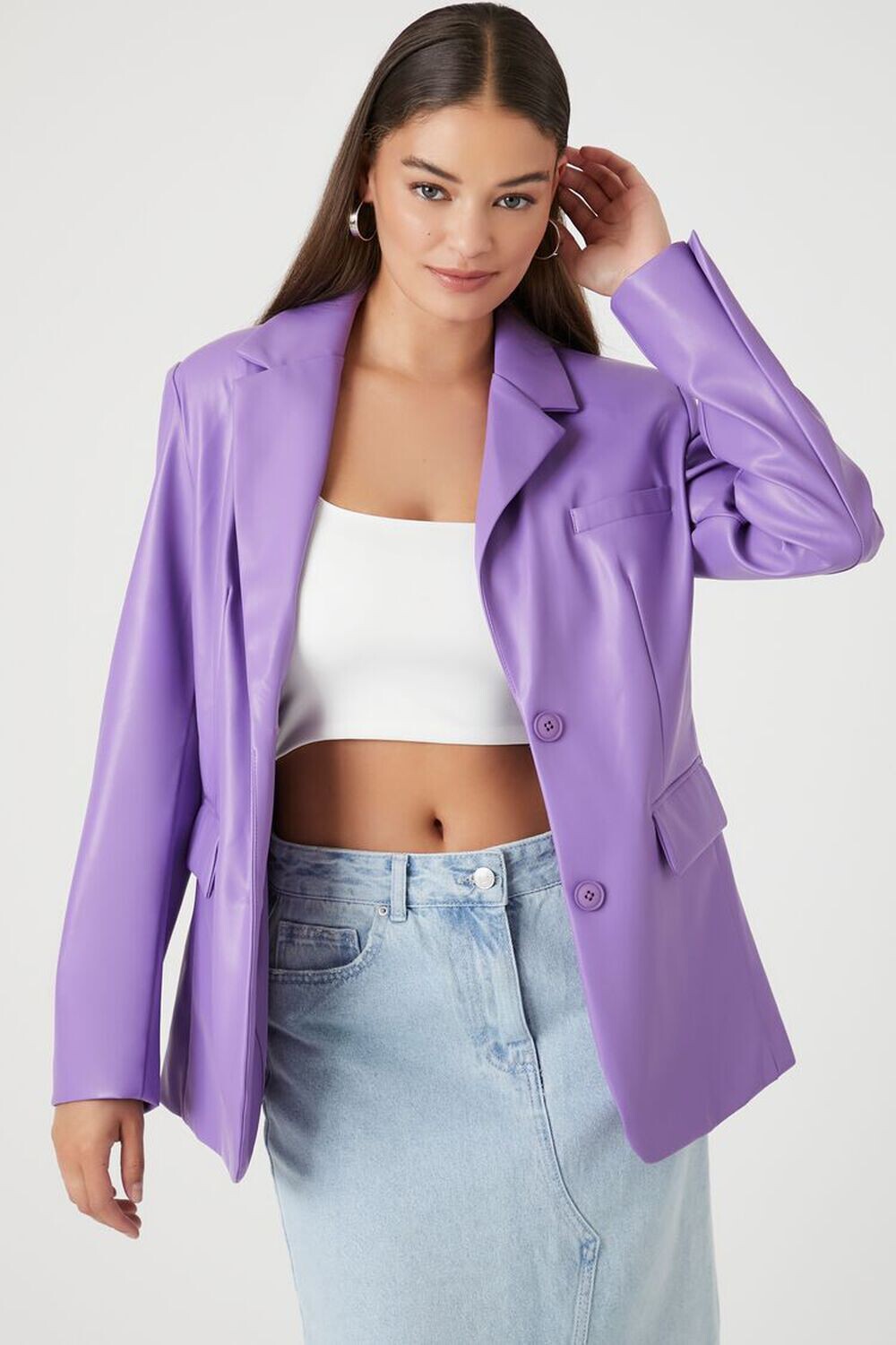 

Блейзер из искусственной кожи Forever 21, фиолетовый