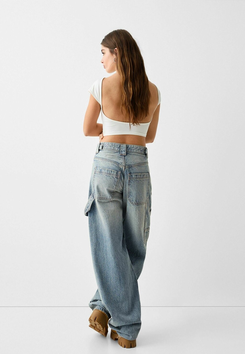 

CARPENTER Wide-Leg Balloon Bershka, Мешковатые джинсы синий