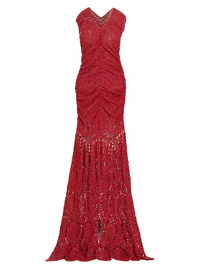 Платье крючком со сборками и V-образным вырезом Alejandra Alonso Rojas, красный