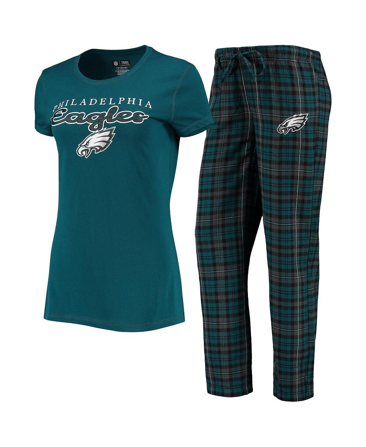 

Женский темно-зеленый и черный комплект из футболки и брюк с логотипом Philadelphia Eagles Concepts Sport