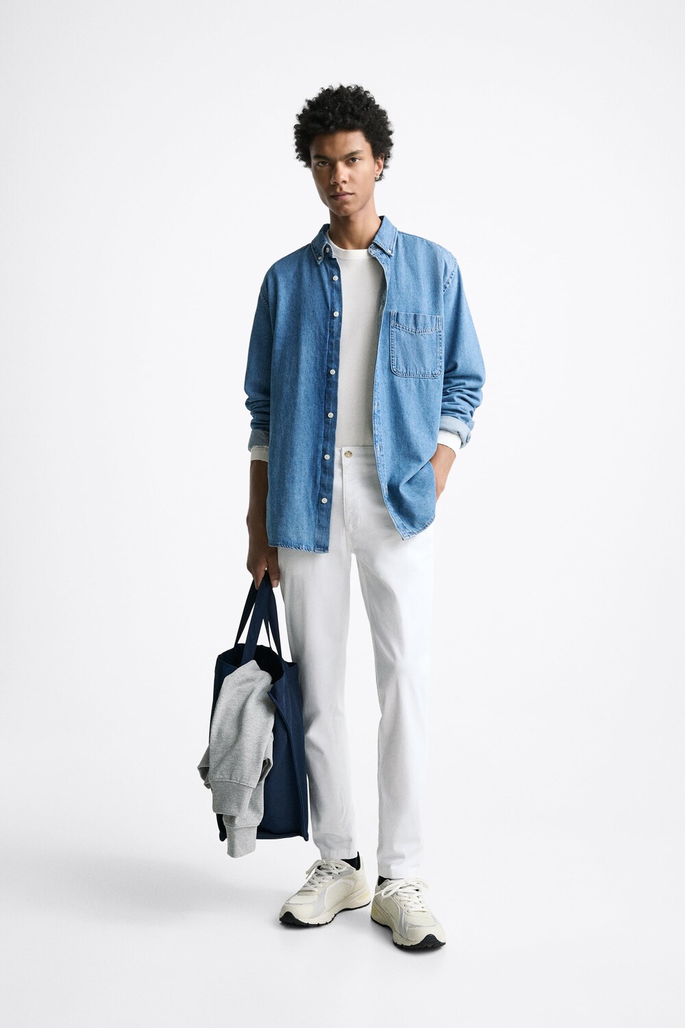 

Брюки из хлопковой саржи Zara, белый