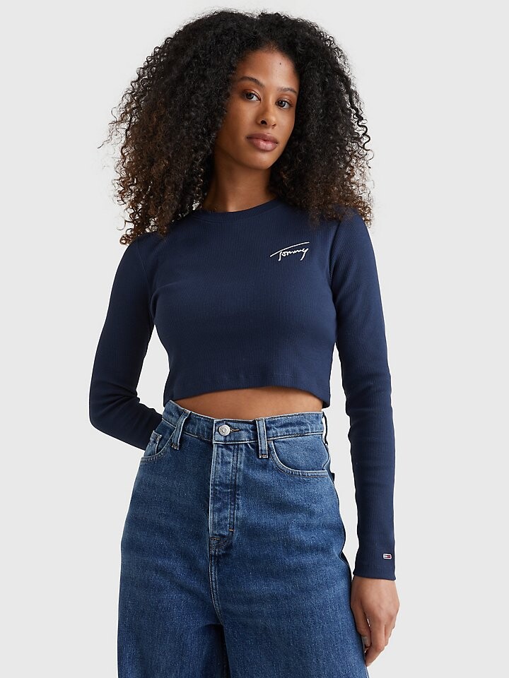 

Укороченная футболка с длинными рукавами и логотипом Tommy Jeans