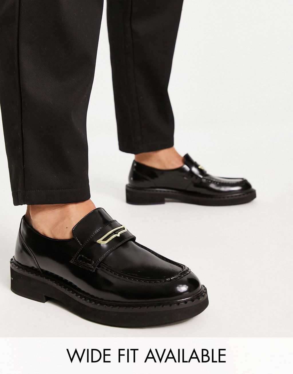 

Массивные лоферы ASOS DESIGN из черной полированной кожи