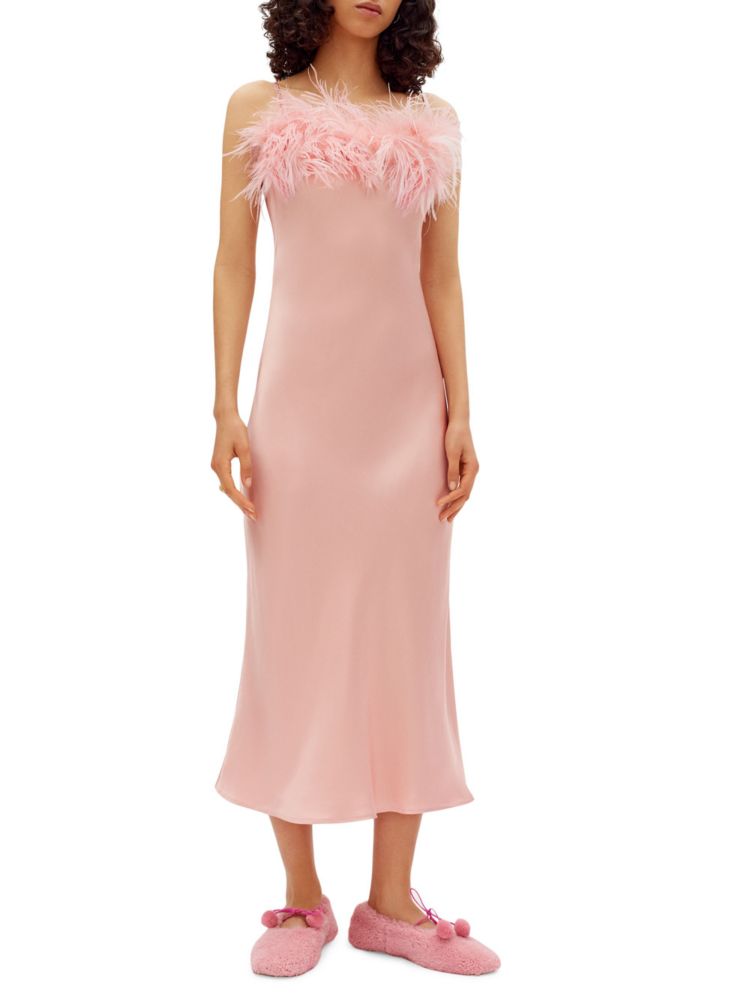 цена Платье-комбинация с перьями Boheme Sleeper, розовый