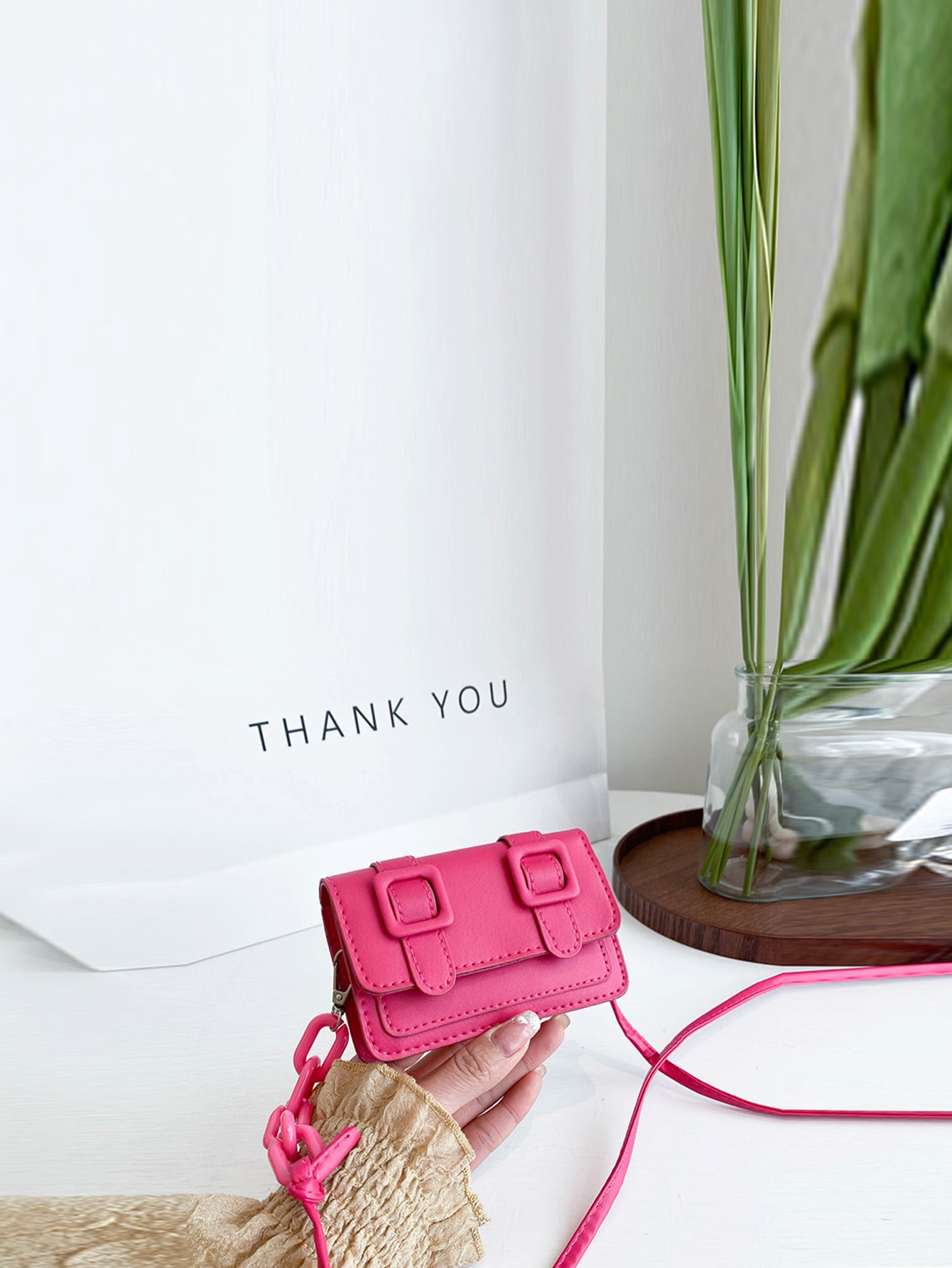 Легкая деловая повседневная мини-сумка через плечо с декором с пряжкой и клапаном для девочек-подростков, ярко-розовый