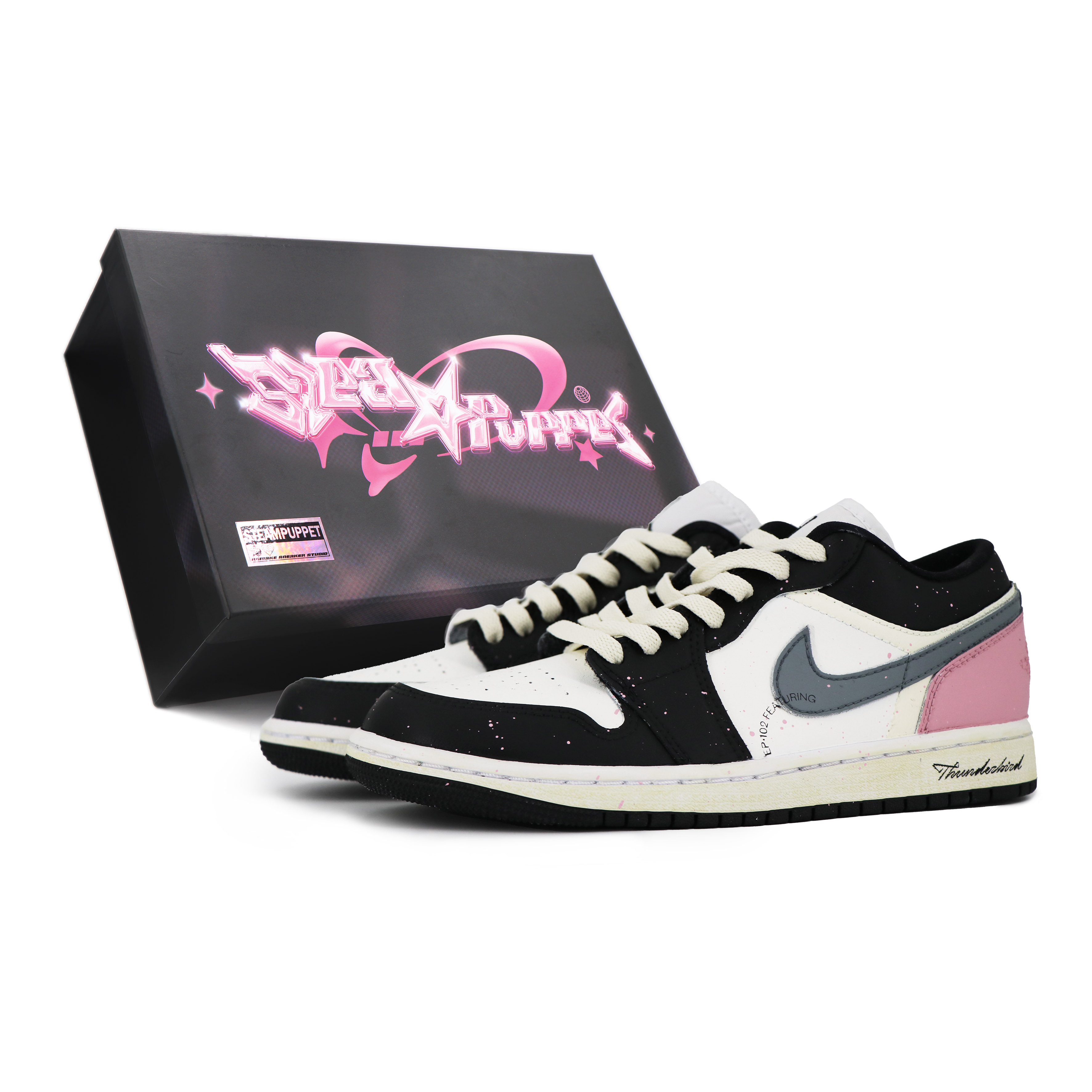 

Кроссовки Air Jordan 1 Vintage Basketball Shoes Women's Low-top Black/pink/white/gray, розовый