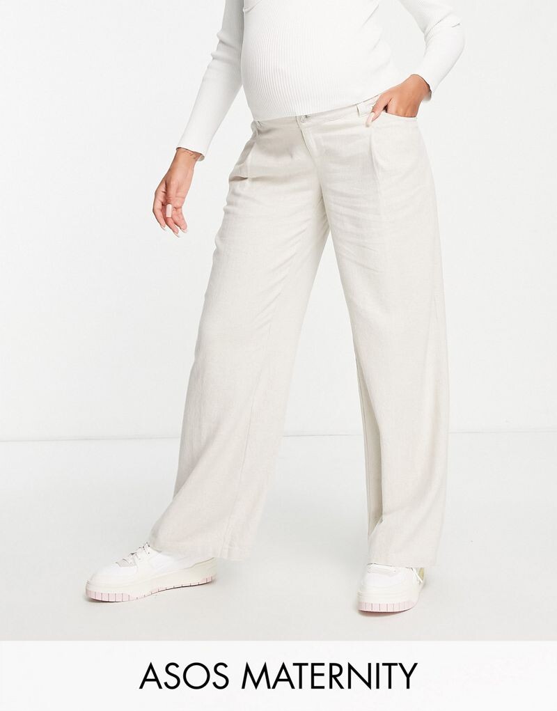 Широкие льняные брюки овсяного цвета ASOS DESIGN Maternity
