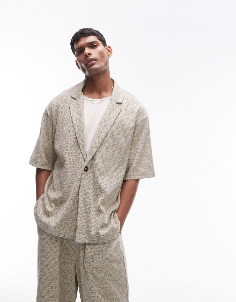 

Рубашка-поло из джерси с запахом и фактурным жаккардом Topman шалфейного цвета