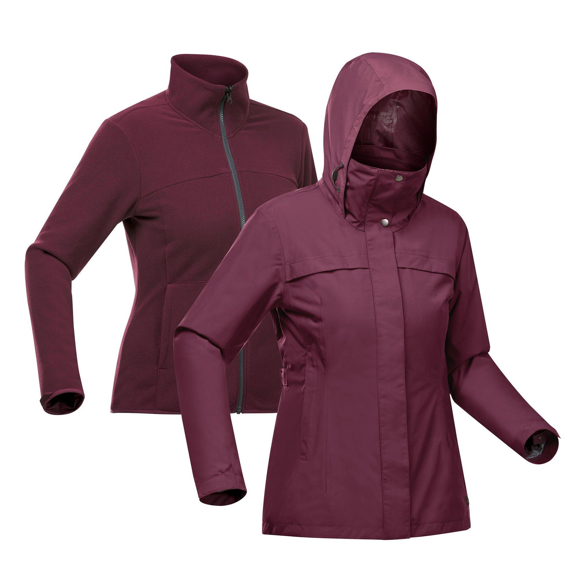 цена Водонепроницаемая треккинговая куртка Decathlon Travel 3-в-1 Travel 100 0°C Forclaz, коричневый