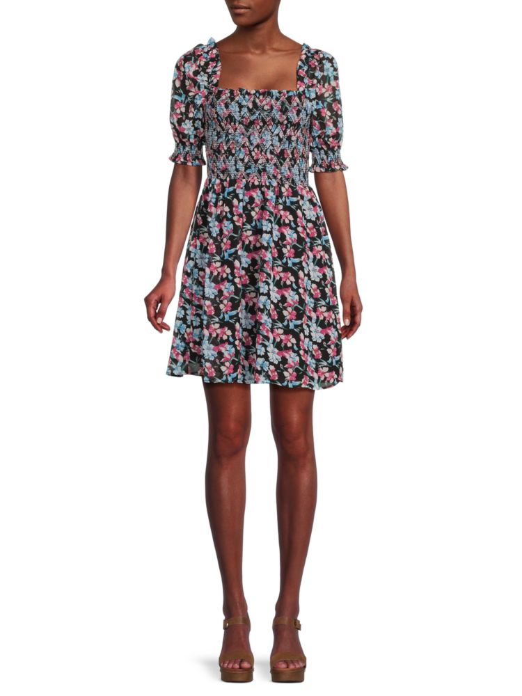 цена Платье с пышными рукавами и цветочным принтом Allison New York, цвет Black Multi