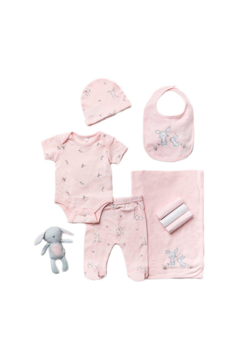 Хлопковый подарочный набор из 10 предметов с принтом кролика для ребенка Rock a Bye Baby, розовый