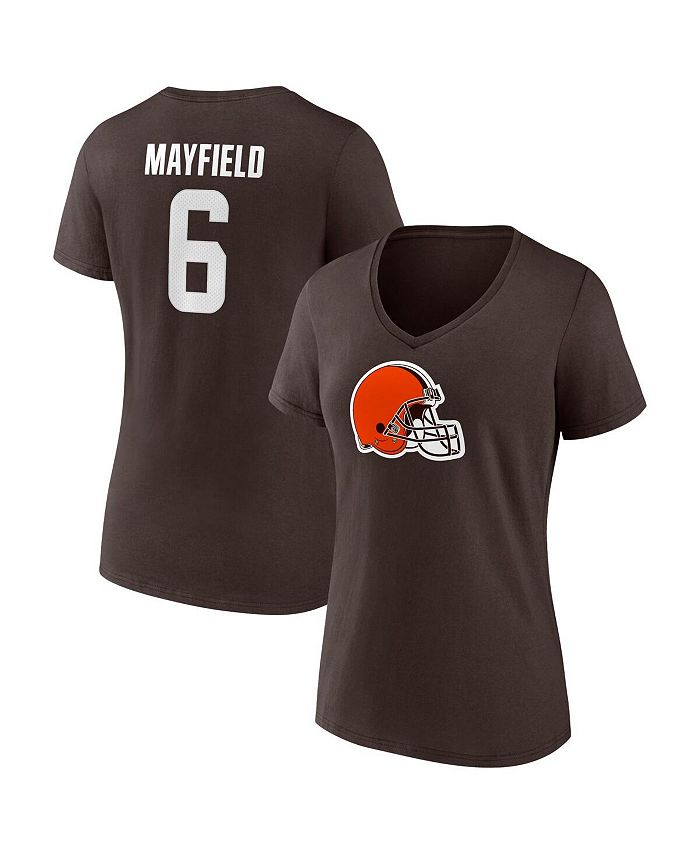 

Женская футболка с v-образным вырезом и именем и номером игрока Baker Mayfield Brown Cleveland Browns Fanatics, коричневый