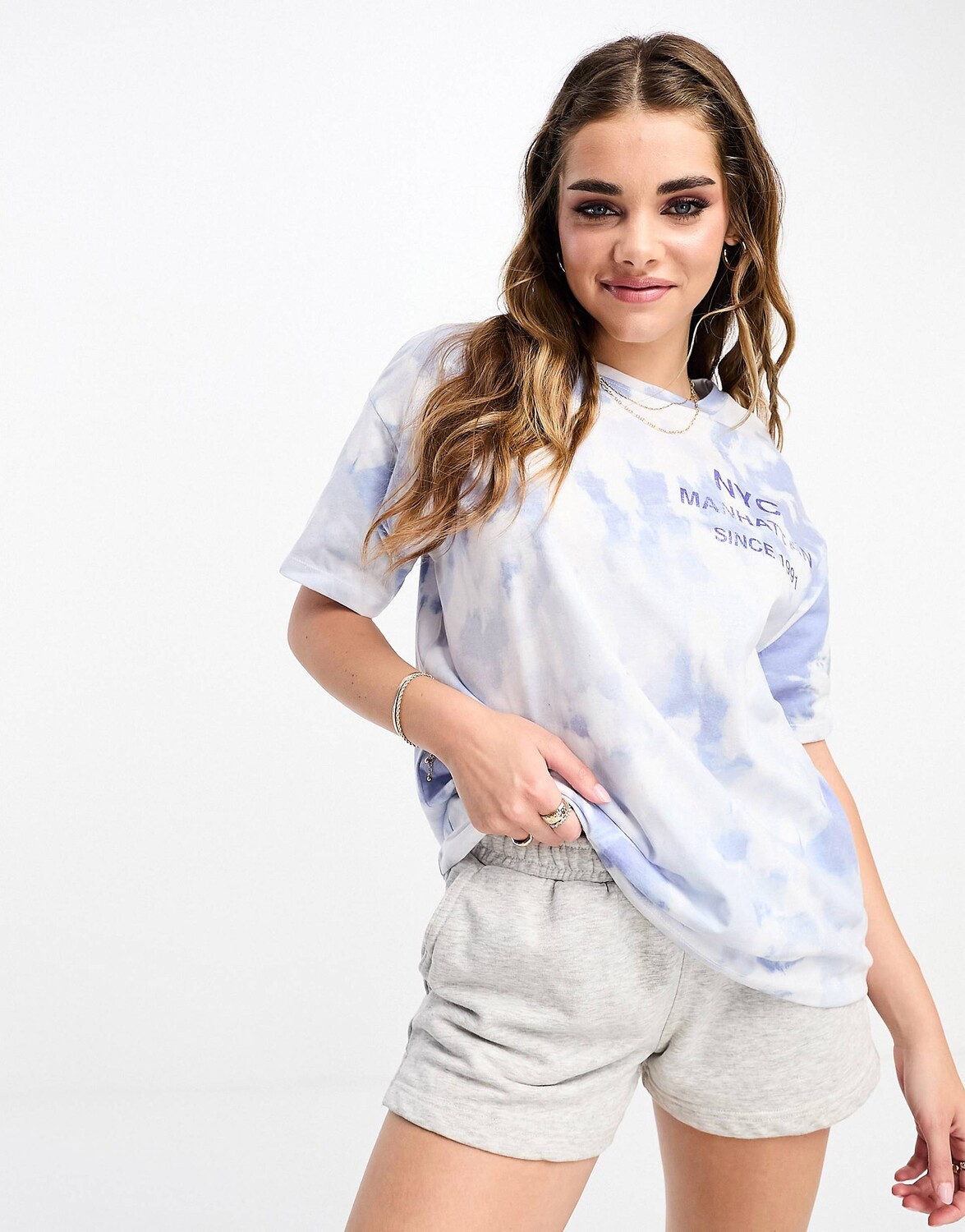 

Синяя футболка с принтом тай-дай Pull&Bear, Синий