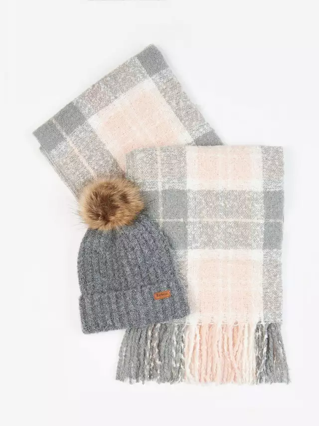 Шарф Barbour Saltburn Beanie Hat & Check, цвет grey/rose