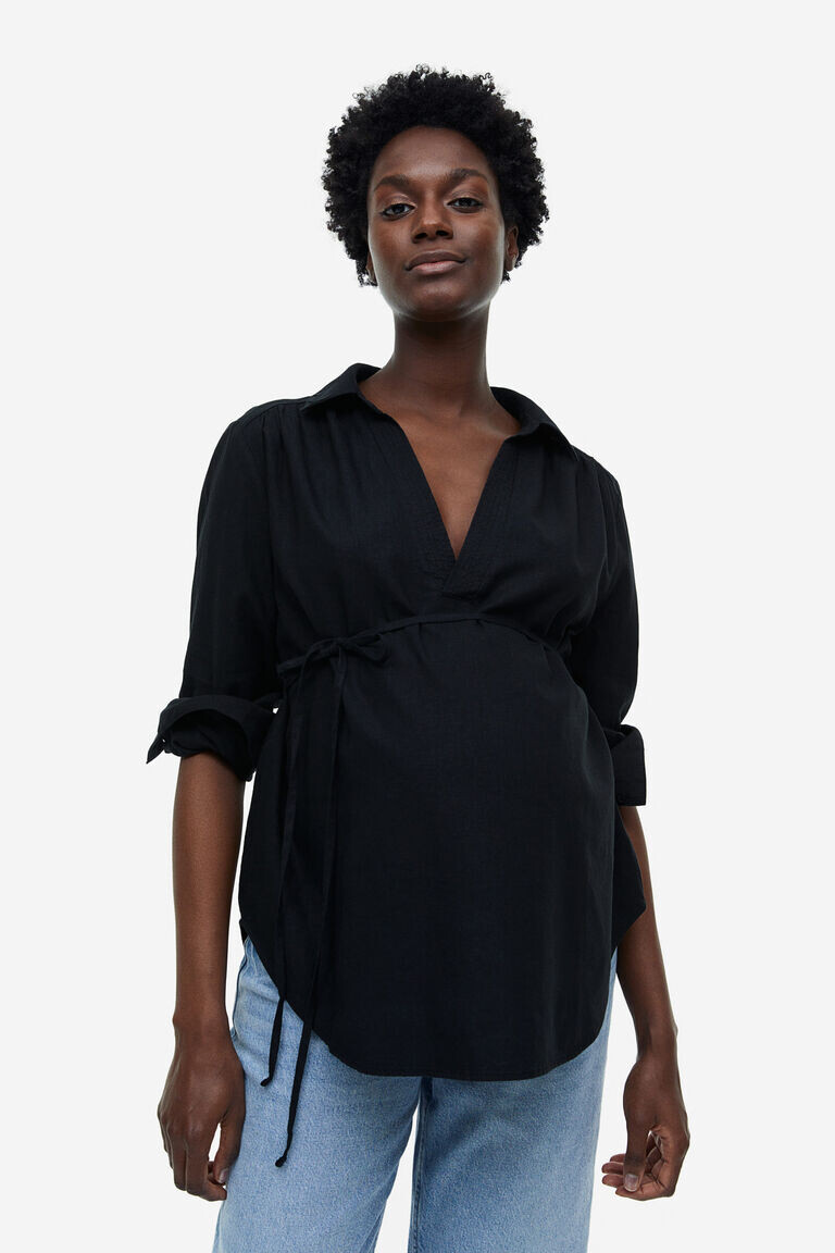

Блузка-поповер из смесового льна H&M, черный