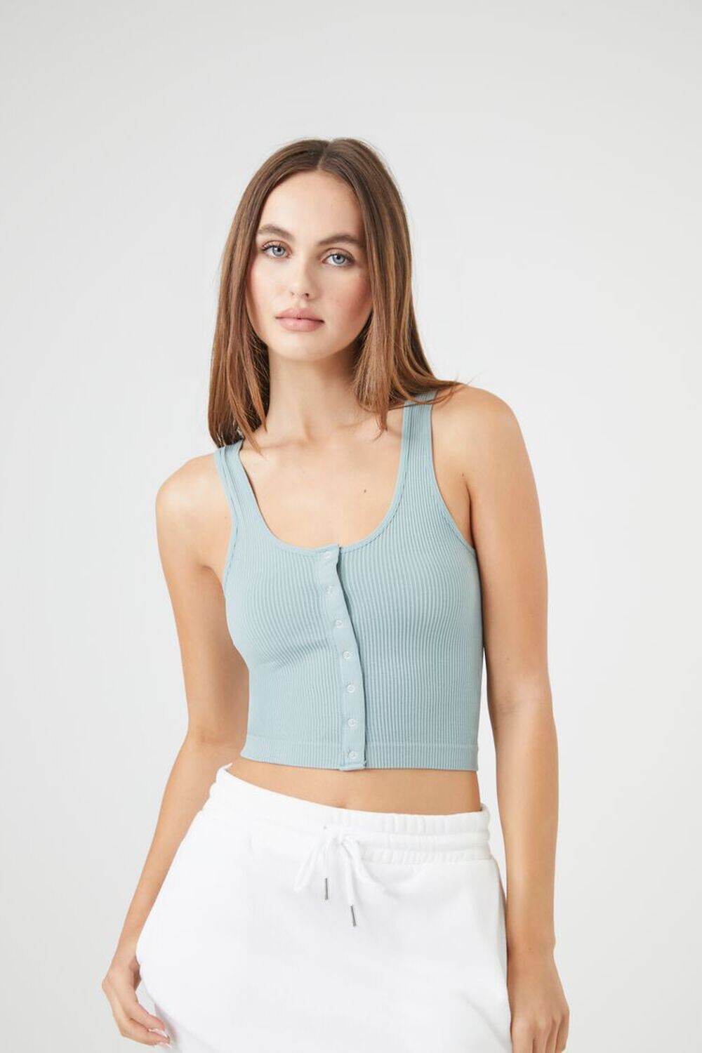 

Бесшовная укороченная майка в рубчик Forever 21, серый