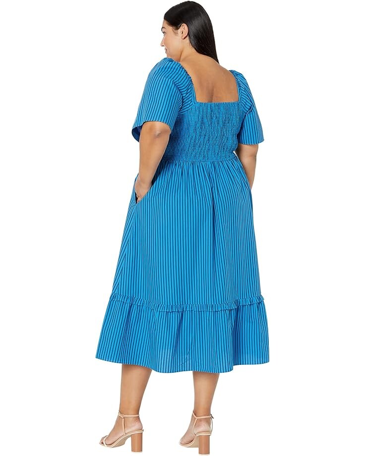 

Платье Draper James Plus Size Deana Smocked Dress in Canopy Stripe, цвет Blue Aster