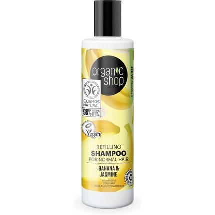 цена Восстанавливающий шампунь для нормальных волос Банан и Жасмин 280мл, Organic Shop