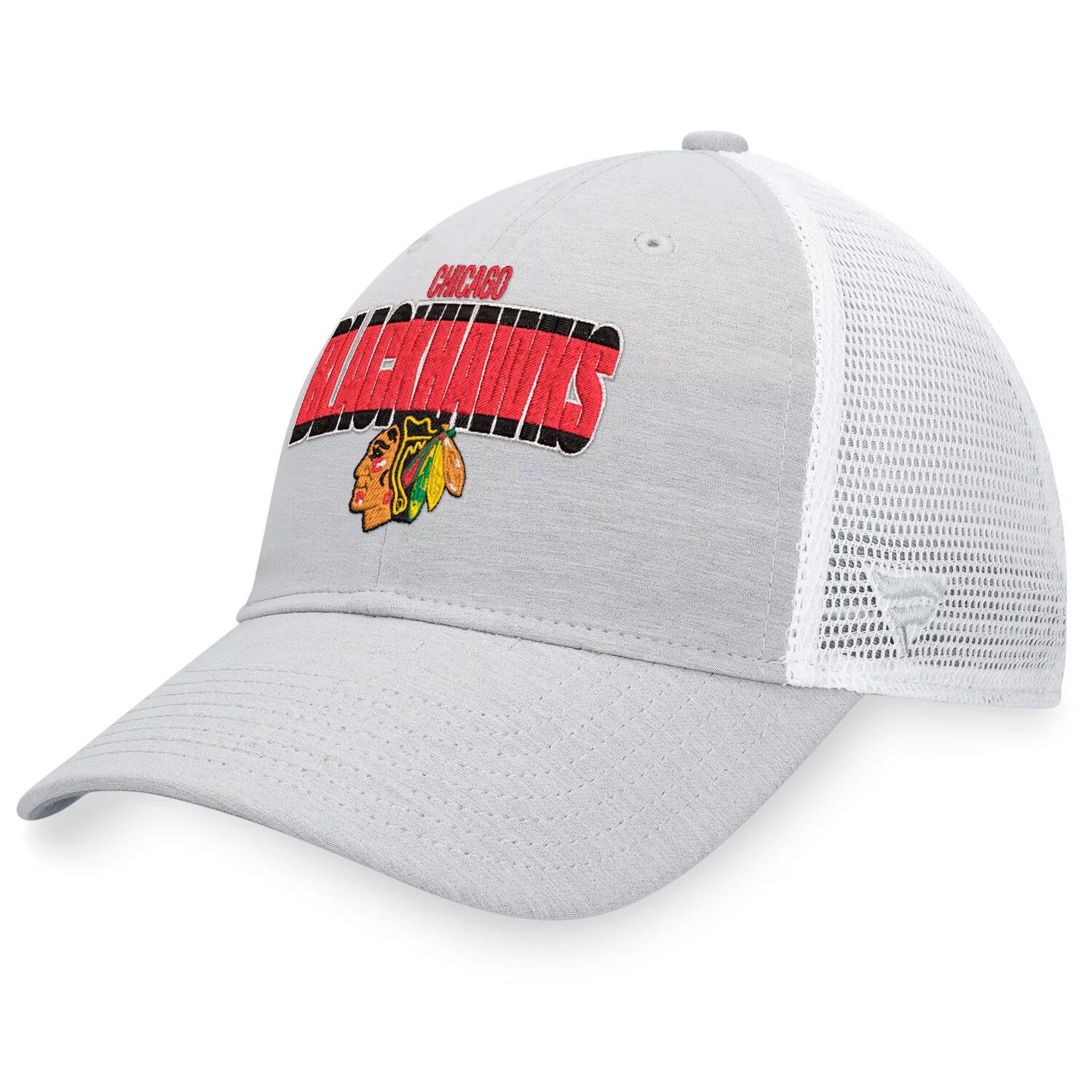 

Мужская кепка Fanatics с логотипом Хизер серо-белая Chicago Blackhawks Team Trucker Snapback