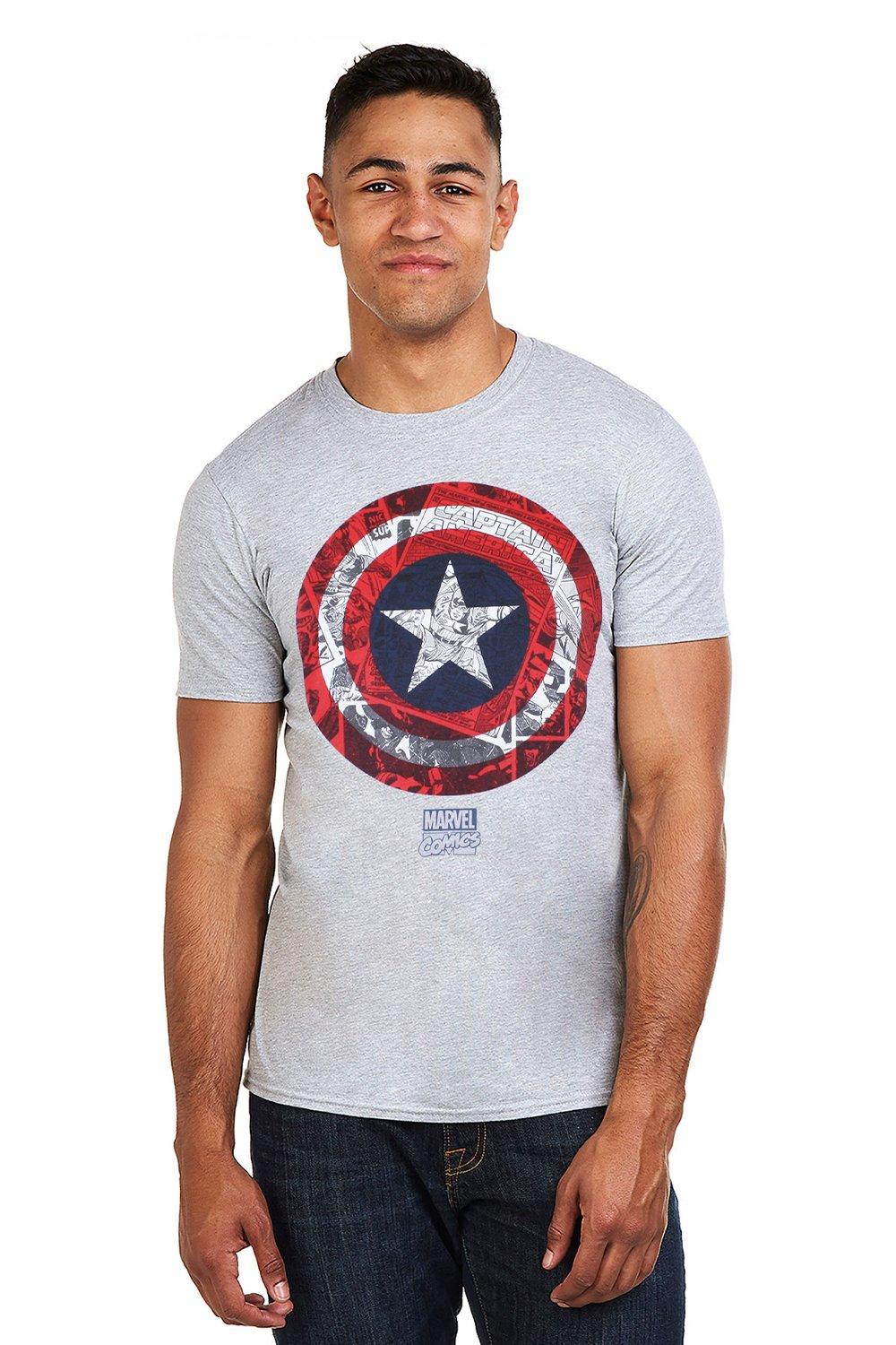 цена Хлопковая футболка с изображением Капитана Америки и щитом комиксов Marvel, серый