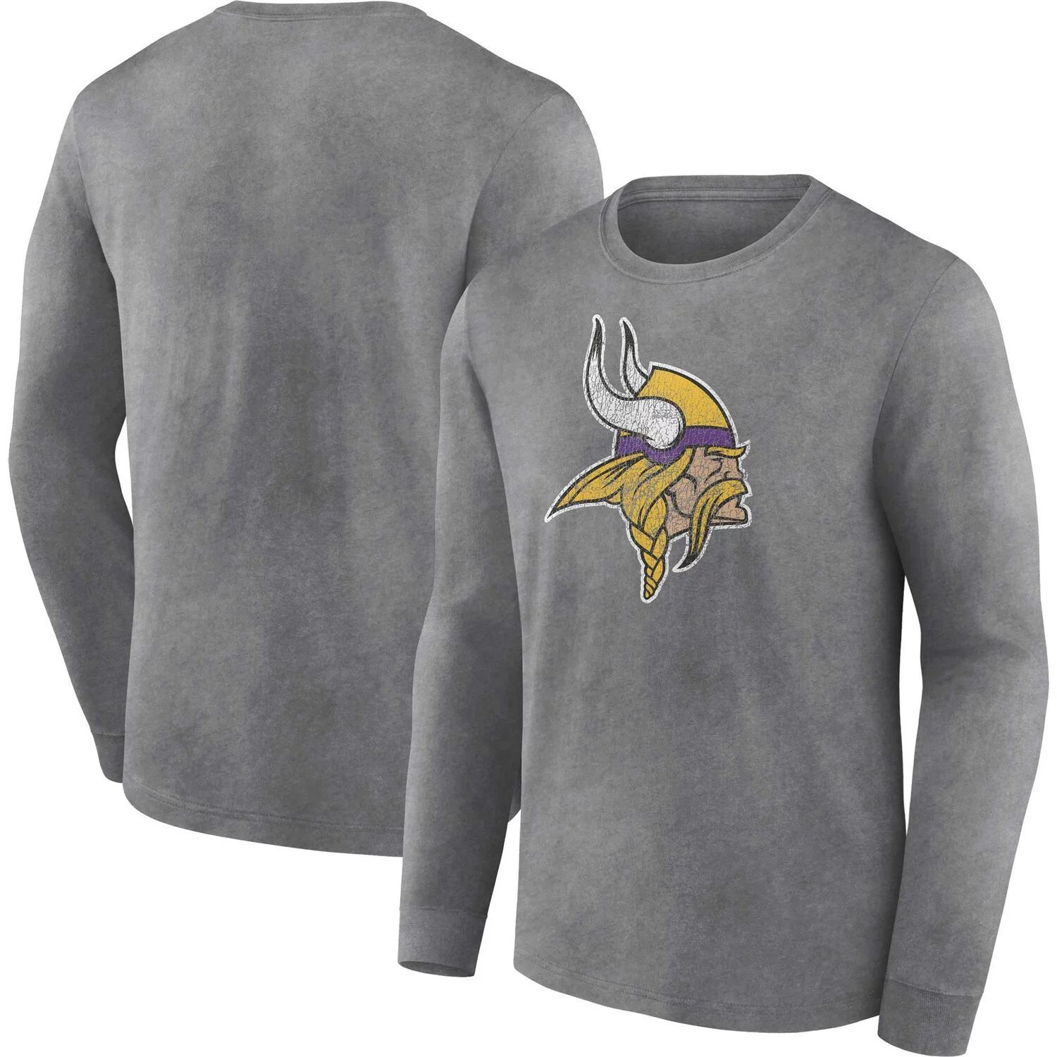 

Мужская потертая основная футболка с длинными рукавами с логотипом Heather Charcoal Minnesota Vikings Fanatics