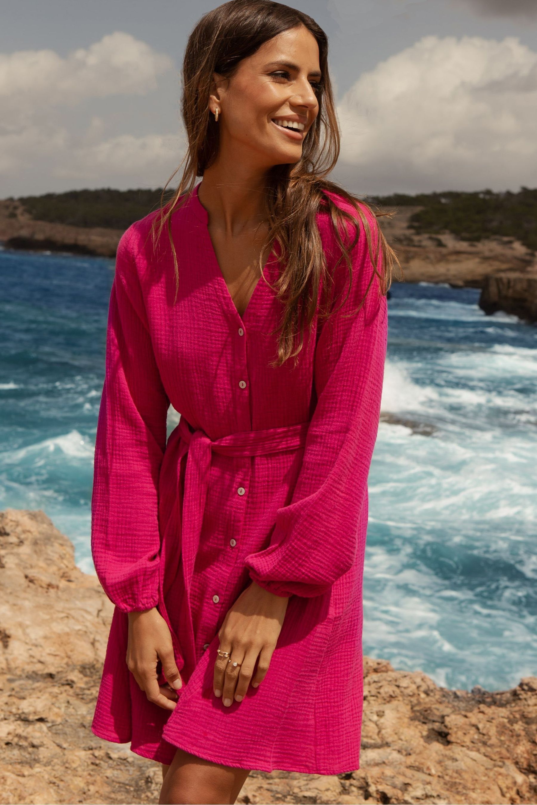 Платье-рубашка с воротником стойкой и поясом Threadbare, розовый платье рубашка с воротником стойкой и поясом на завязках