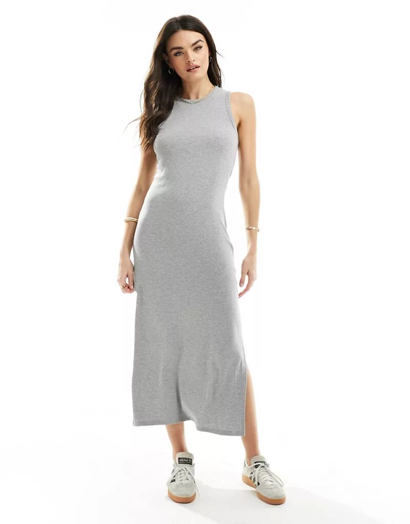 Светло-серое крапчатое платье макси из джерси Object со спиной-борцовкой