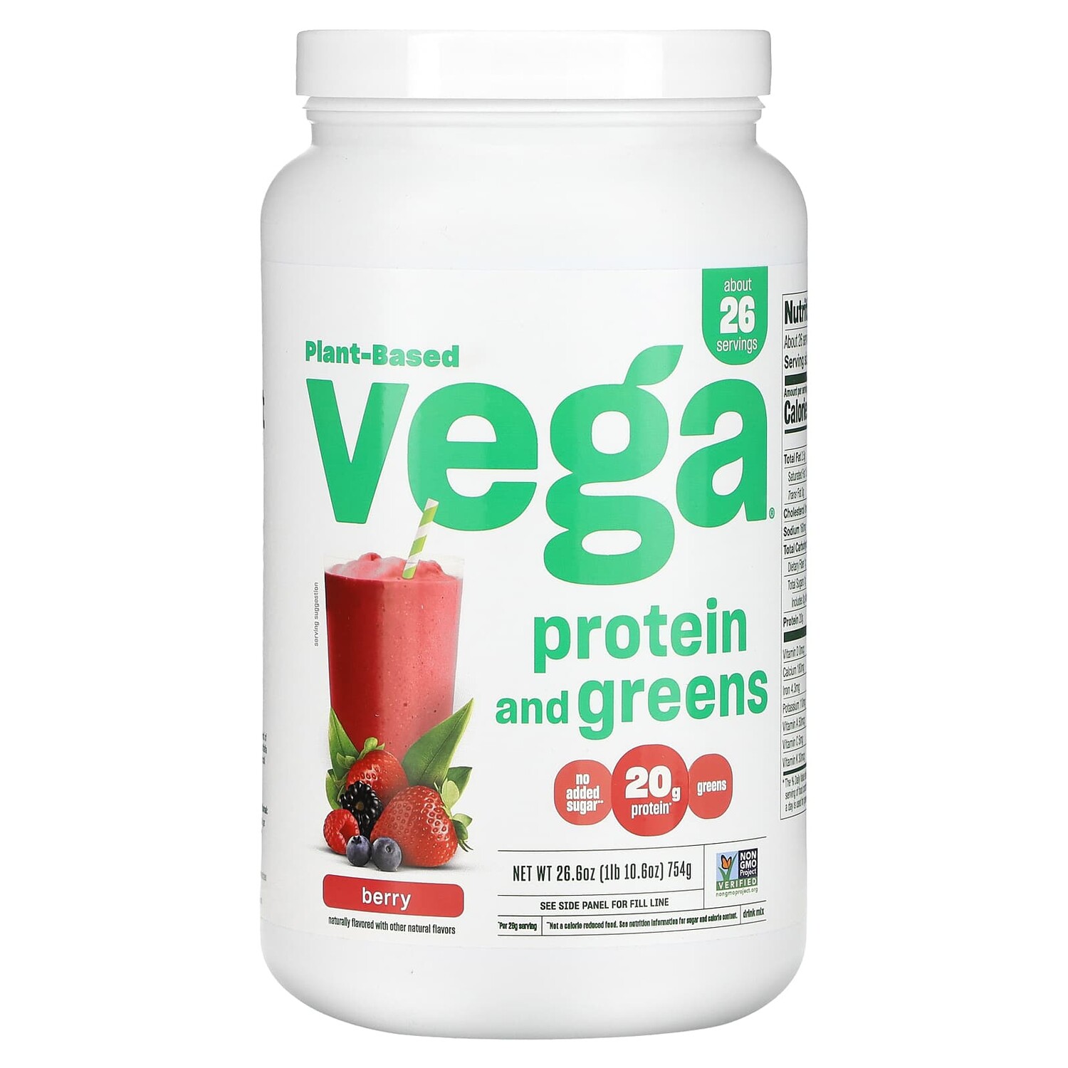 

Растительный белок и зелень, ягоды, 754 г (1 фунт 10,6 унции), Vega