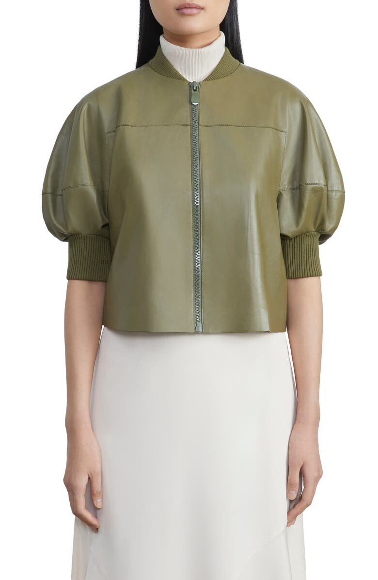 

Кожаная укороченная куртка с рукавами-фонариками LAFAYETTE 148 NEW YORK