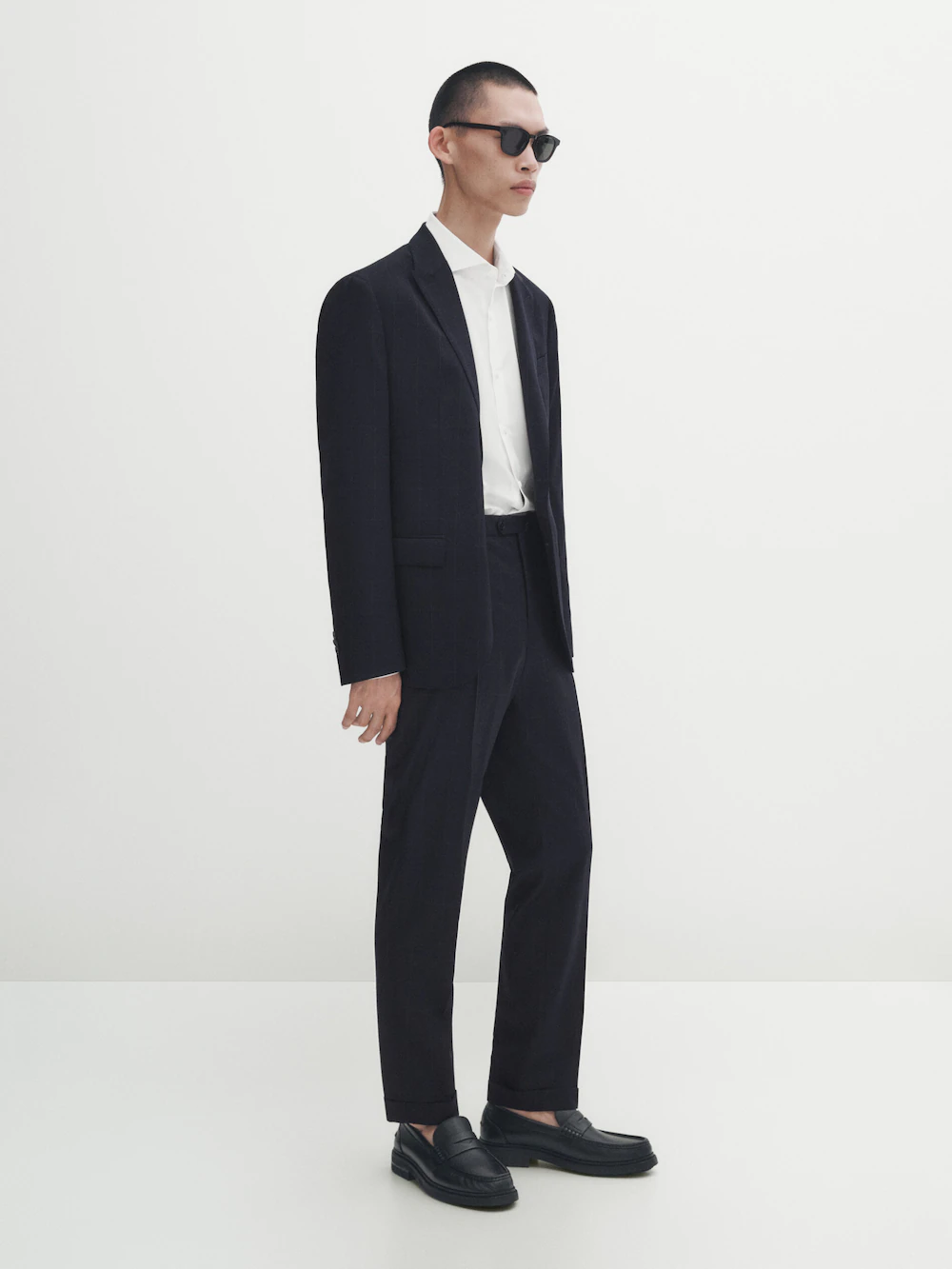 

Синий костюмный пиджак из шерсти windowpane Massimo Dutti, синий