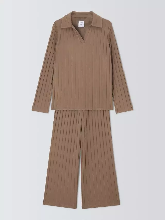 

Пижама John Lewis Rib Knit Collar, цвет caramel