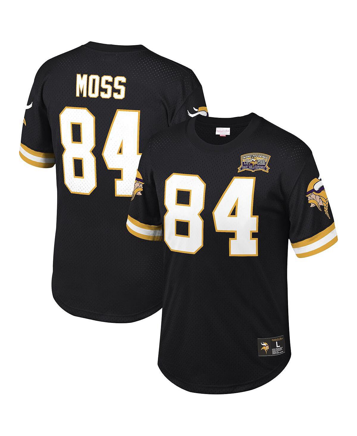 Мужская футболка с именем и номером игрока Randy Moss Black Minnesota Vikings в сетку Mitchell & Ness