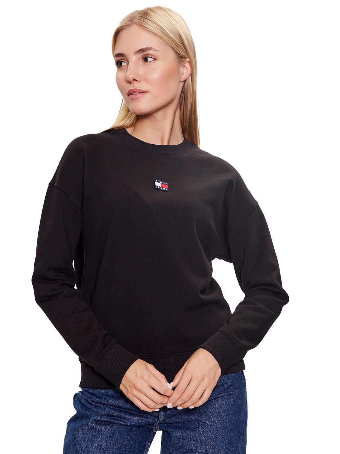 

Tommy JEANS Хлопковая толстовка с круглым вырезом, черный