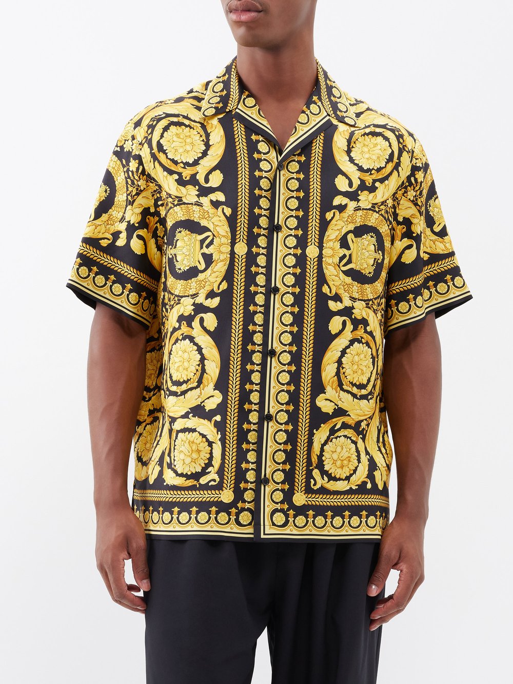 Рубашка из шелкового твила с принтом baroque Versace, черный